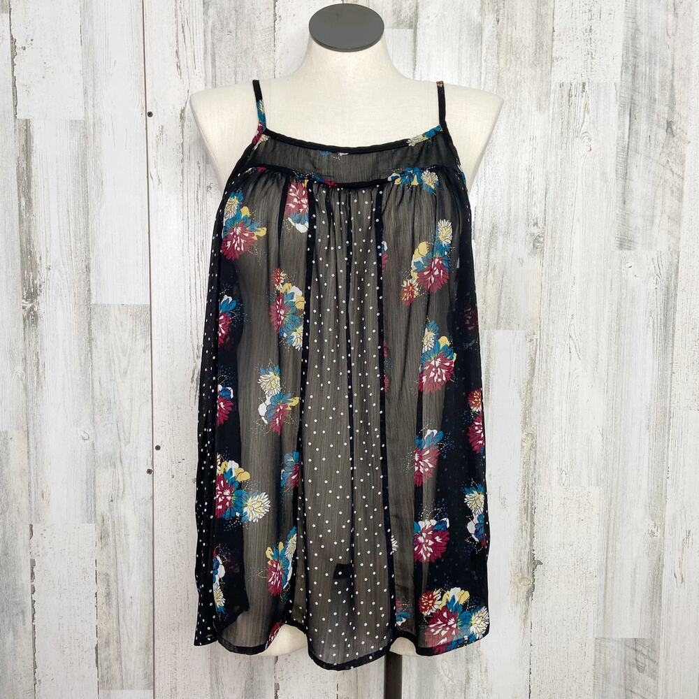Torrid Mixed Print Chiffon Tank Top Black Floral Polka Dot Flowy Swing Size 0